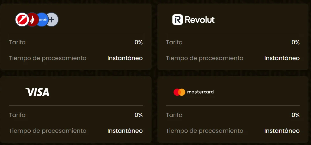 Métodos de pago de GoldSpin Casino con Revolut, Visa, Mastercard y otras opciones, con 0% de tarifa y procesamiento instantáneo
